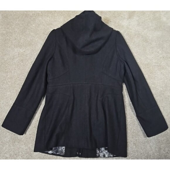 GUESS Wool Blend Winter Coat Gray Lined Toggle Buttons Removable Hood Women's L - Picture 12 of 16